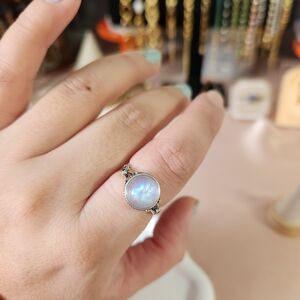 Sterling Silver Rainbow Moonstone Adjustable Ring